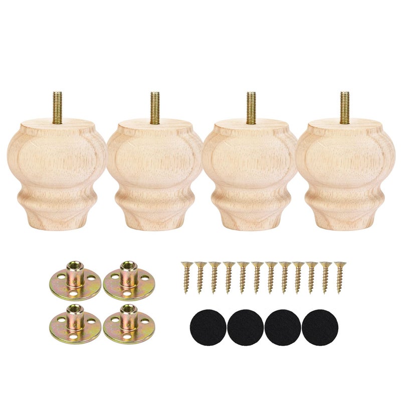 Maricome 3 Inch Unfinhsed Bun Feet Predrilled M8 Bolt Replacement Legs Couch Ottoman Sofa Wood Furniture Legs Set of 4 Screw in - Image 1